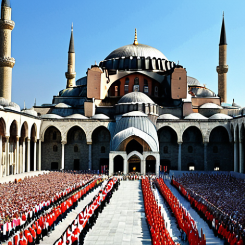 Home 15 **Prompt:** "Spectacular opening ceremony of the Olympics in Istanbul, with the Blue Mosque and Hagia Sophia in the background, athletes from all over the world, vibrant and multicultural atmosphere, Bosporus Strait."