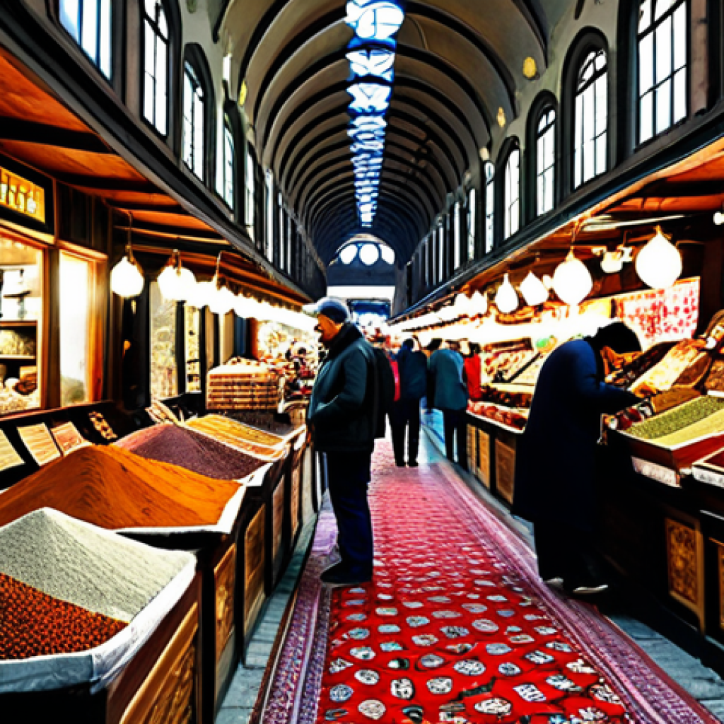 Istanbul Bazaar Scene**
"A bustling marketplace in Istanbul, filled with colorful spices, carpets, and ceramics, fully clothed shoppers browsing the stalls, appropriate attire, safe for work, perfect anatomy, correct proportions, vibrant colors, professional photography, high quality, family-friendly."
**