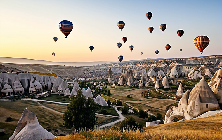 튀르키예 내 셀프 드라이브 여행 - **Cappadocia Sunrise:** "A picturesque view of Cappadocia at dawn with hot air balloons scattered ac...