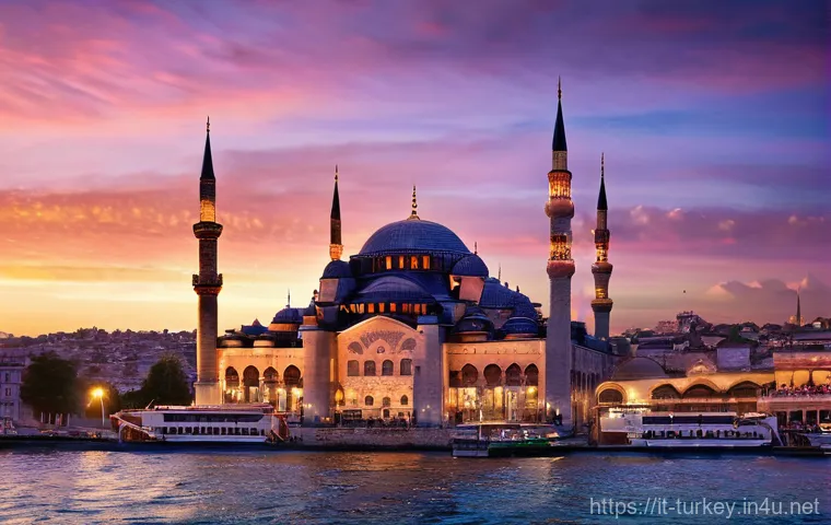 튀르키예의 전통 사원과 종교적 의식 - **Prompt:** A stunning interior view of a grand Turkish mosque, akin to the Blue Mosque, enveloped i...