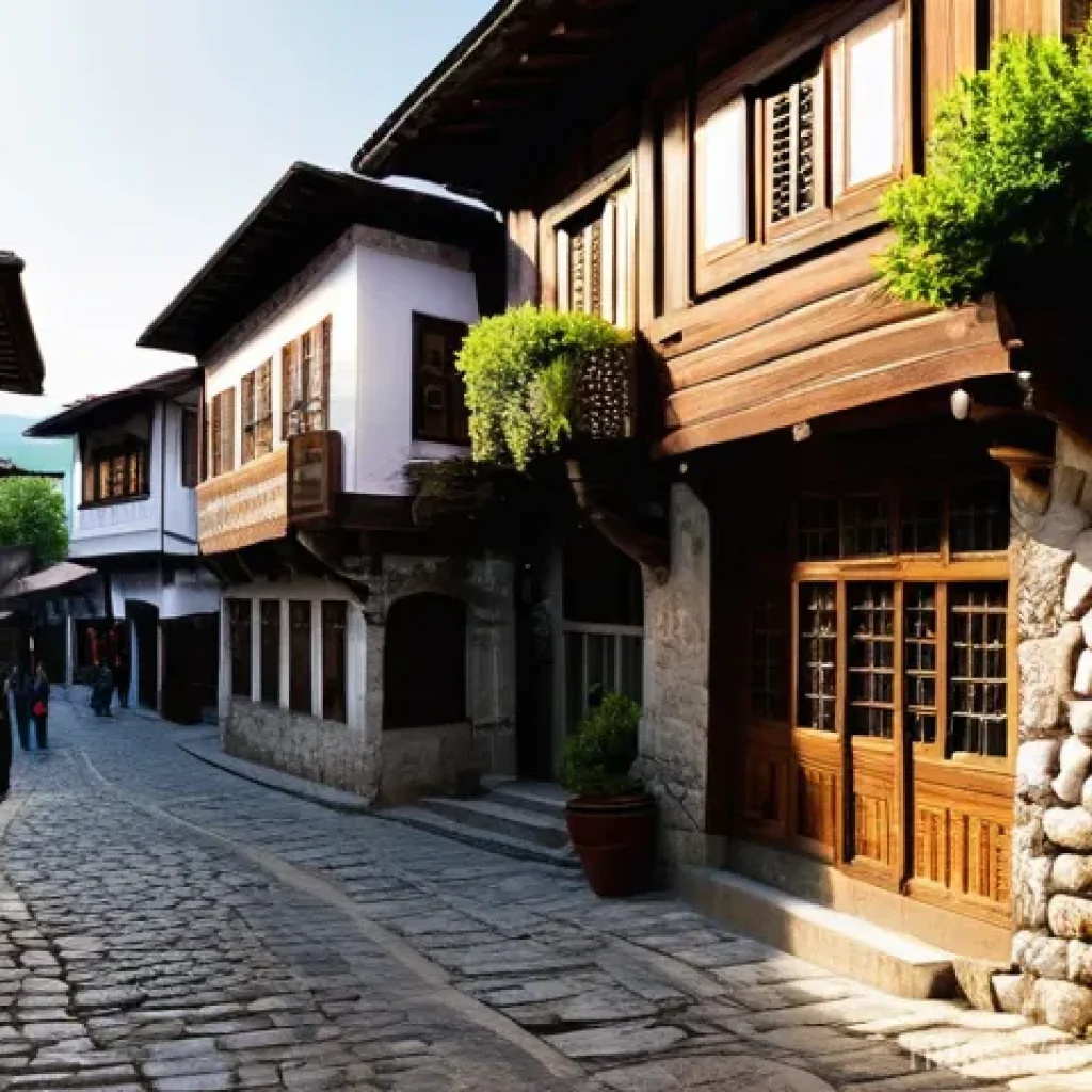 튀르키예 소도시 여행 가이드 - **A Timeless Ottoman Street in Safranbolu:**
    "A vibrant, picturesque scene of a traditional Otto...