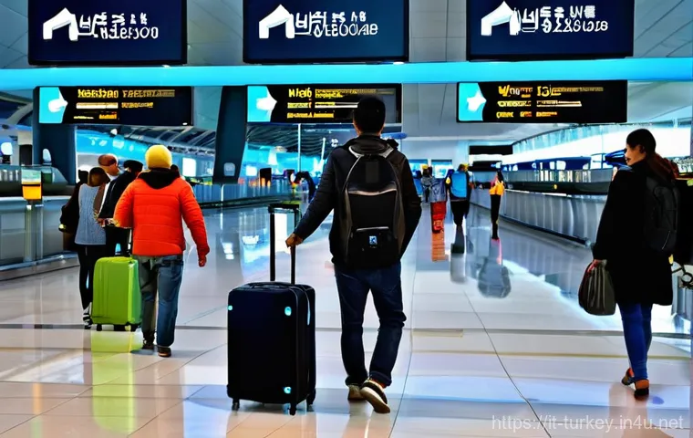 튀르키예 주요 공항별 가는 방법 - **Prompt:** A bustling, modern arrival scene at Istanbul New Airport (IST), showcasing diverse trave...