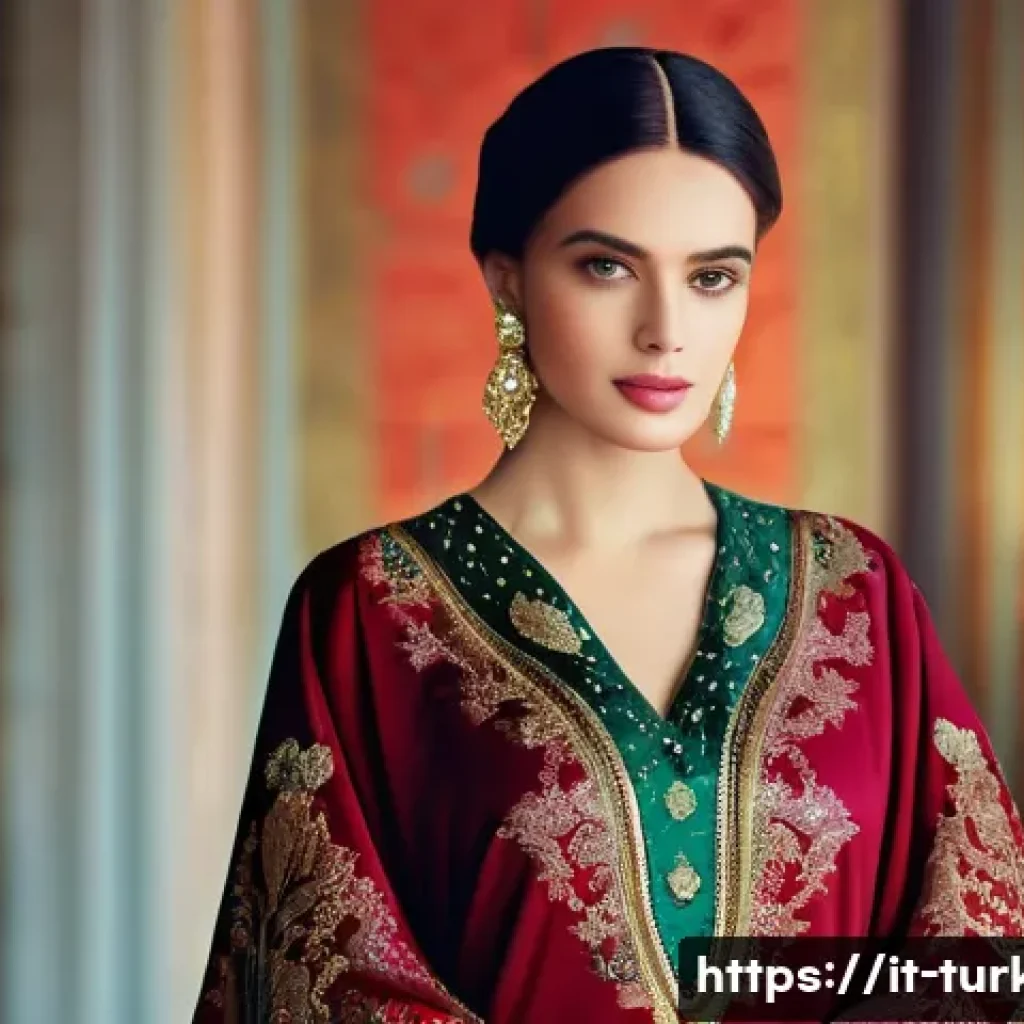 튀르키예 전통 의상 및 현대 패션 - **Prompt 1: Imperial Caftan Elegance**
"A stunning female model, gracefully posing in a historic...