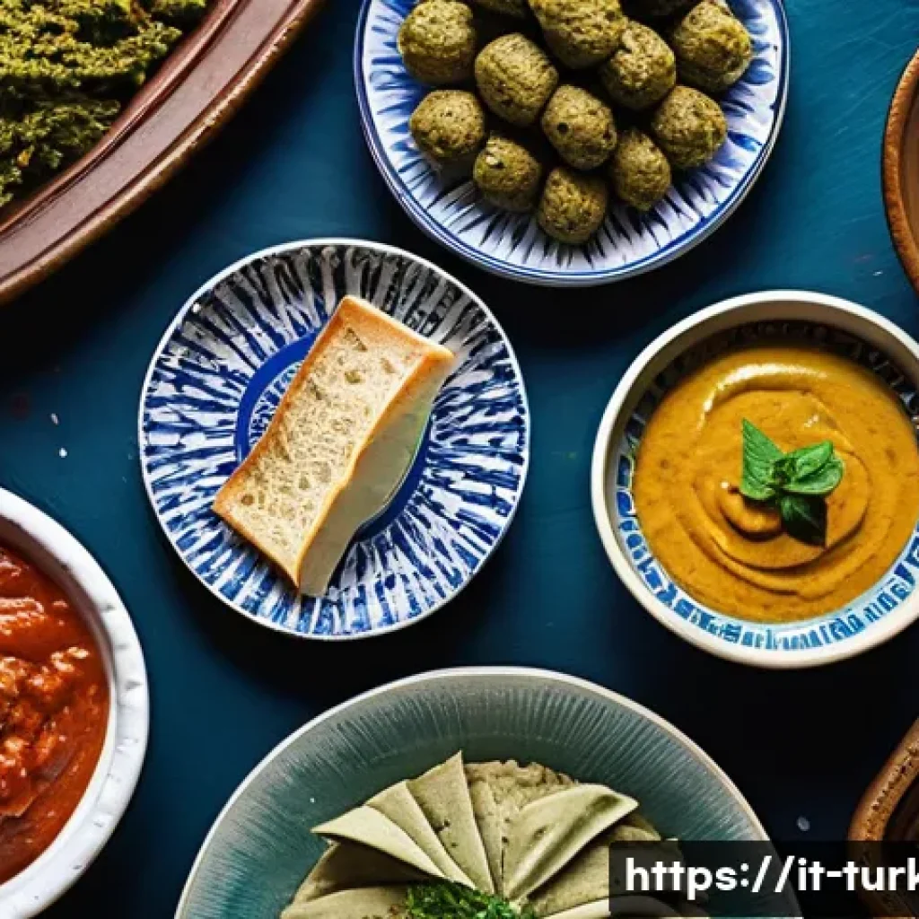 튀르키예 식문화와 예절 - A vibrant Turkish dining table overflowing with a generous spread of traditional meze dishes. Focus ...