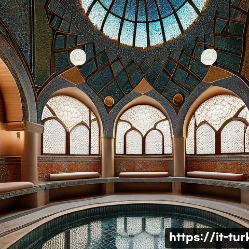 튀르키예 터키탕 하맘  체험 후기 - A traditional Turkish hammam interior showcasing intricate marble walls and colorful mosaic patterns...