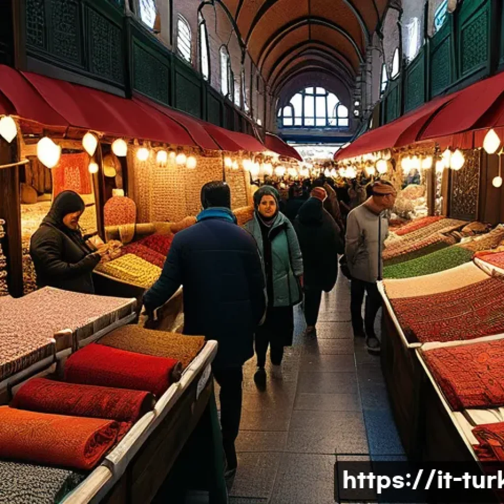 튀르키예 민속 마켓 탐방 - A bustling Turkish market scene in Istanbul&rsquo;s Grand Bazaar, showcasing vibrant stalls filled with co...