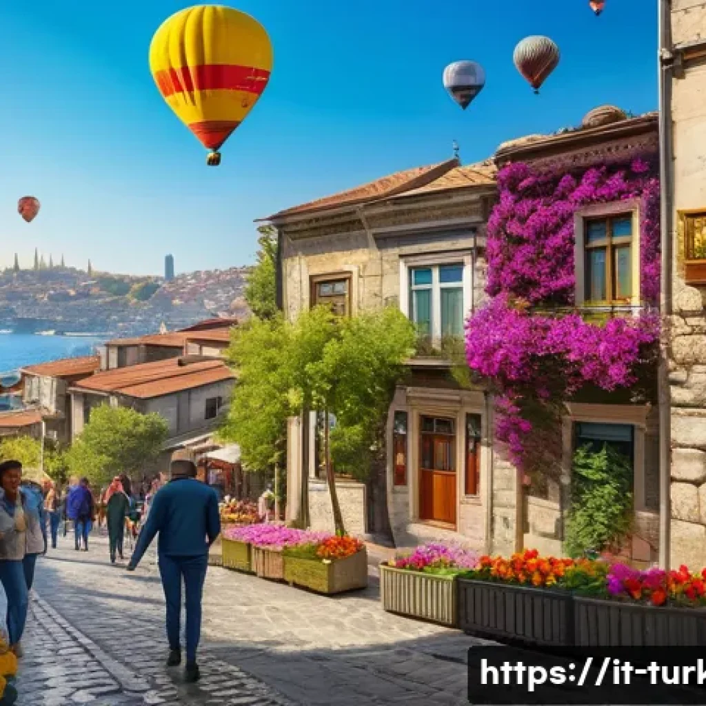 튀르키예 날씨와 계절별 여행지 - A vibrant spring scene in Istanbul featuring colorful blooming flowers and lush gardens along histor...
