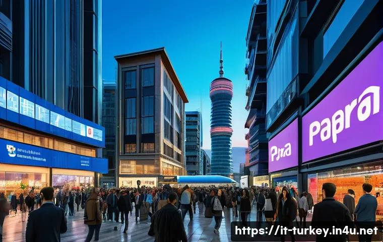 튀르키예의 현대화와 기술 혁신 - A vibrant urban scene in Istanbul showcasing advanced 5G telecommunications infrastructure: sleek mo...