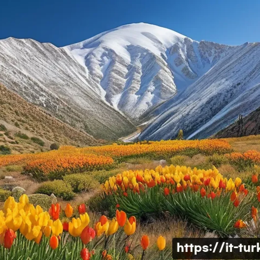 튀르키예 식물학적 연구와 생태계 - A detailed landscape of Turkey’s diverse flora showcasing endemic plant species such as Abies cilici...