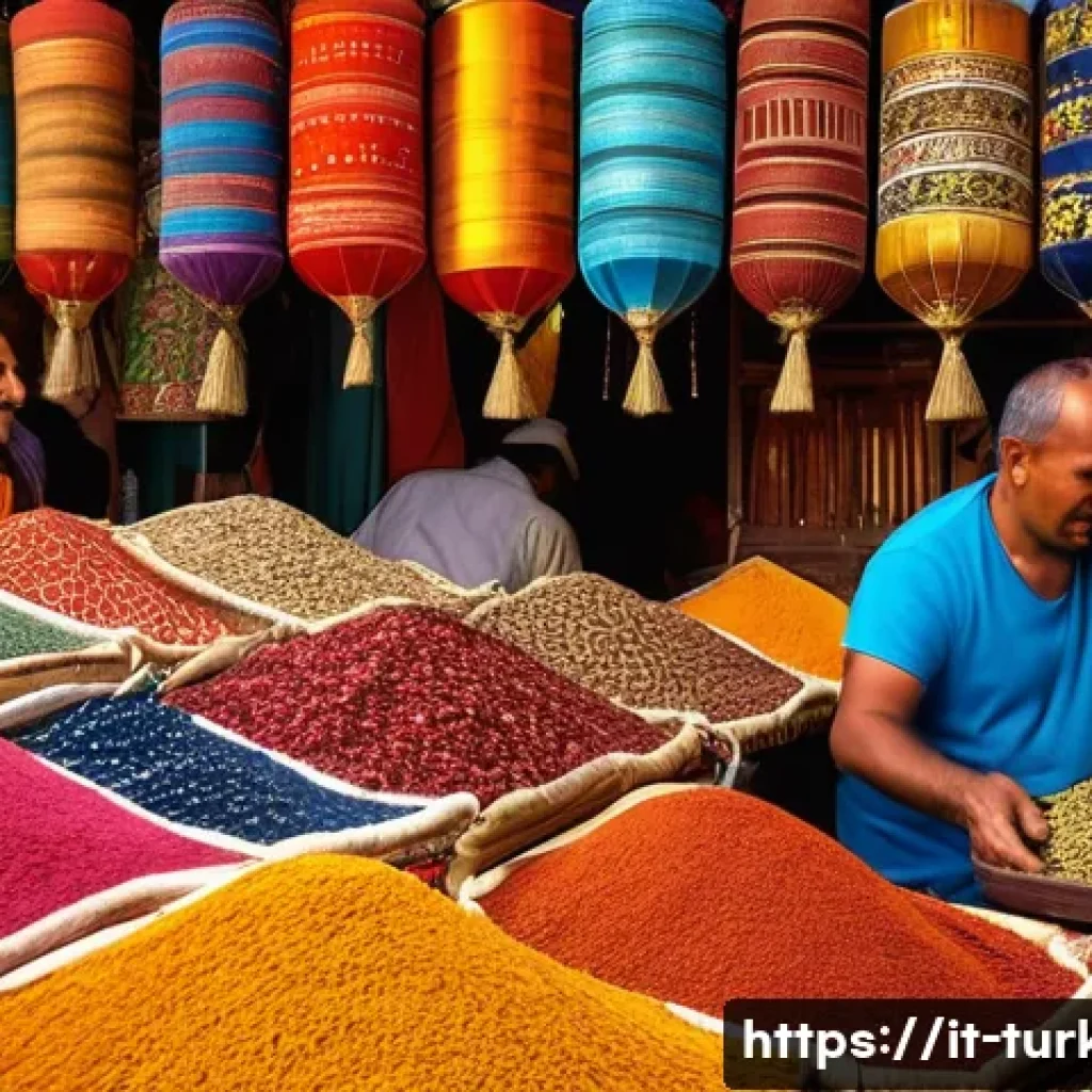 튀르키예에서 쇼핑할 때 협상법 - A vibrant Turkish bazaar scene bustling with activity, featuring colorful stalls filled with handcra...