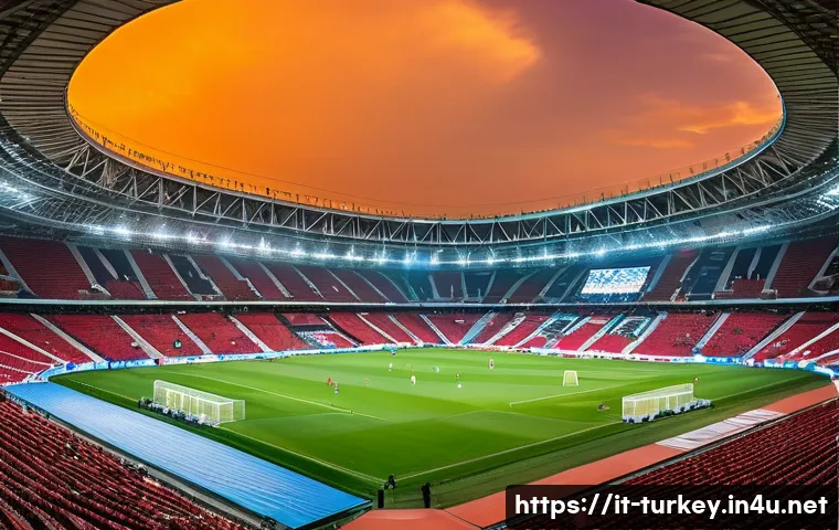 튀르키예의 주요 스포츠 경기장 - A panoramic view of the Atat&uuml;rk Olympic Stadium in Istanbul during a vibrant evening match, showcasi...