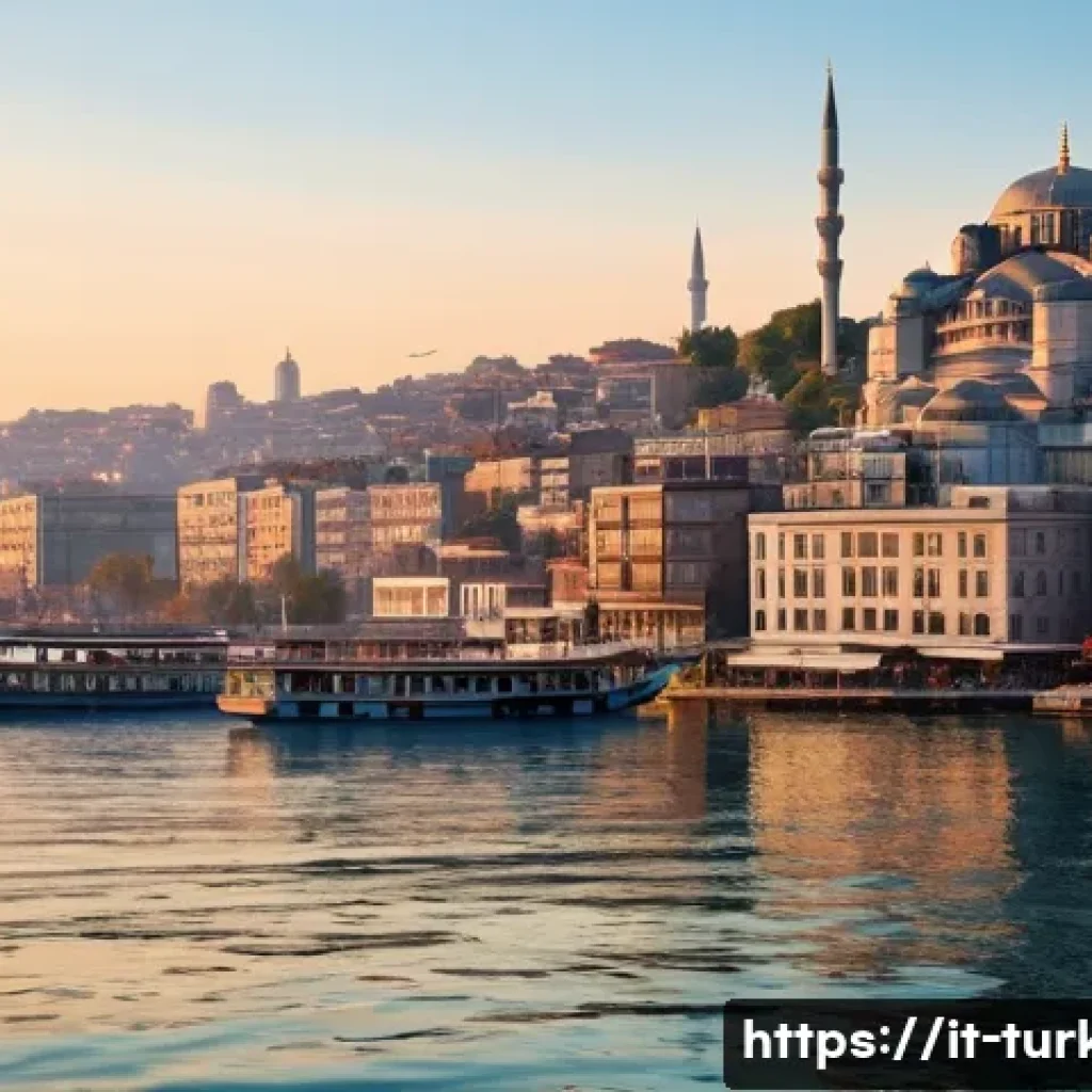 튀르키예에서의 사진 여행 - A serene early morning scene over the Bosphorus in Istanbul, capturing soft golden light bathing his...