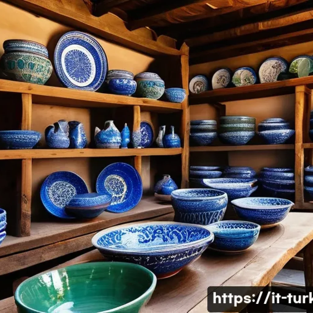 튀르키예의 전통적 예술 양식 - A vibrant traditional Anatolian market scene showcasing artisans crafting Iznik ceramics with intric...