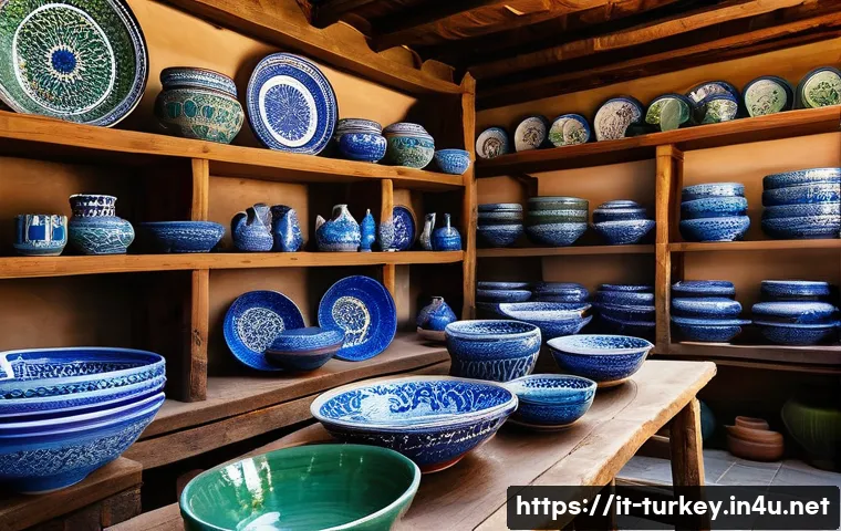 튀르키예의 전통적 예술 양식 - A vibrant traditional Anatolian market scene showcasing artisans crafting Iznik ceramics with intric...