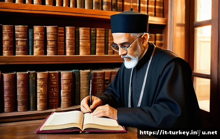 튀르키예의 도서관 및 문학관 - A serene interior of Şehit Muhtar historical library in Istanbul, showcasing ancient Ottoman manuscr...