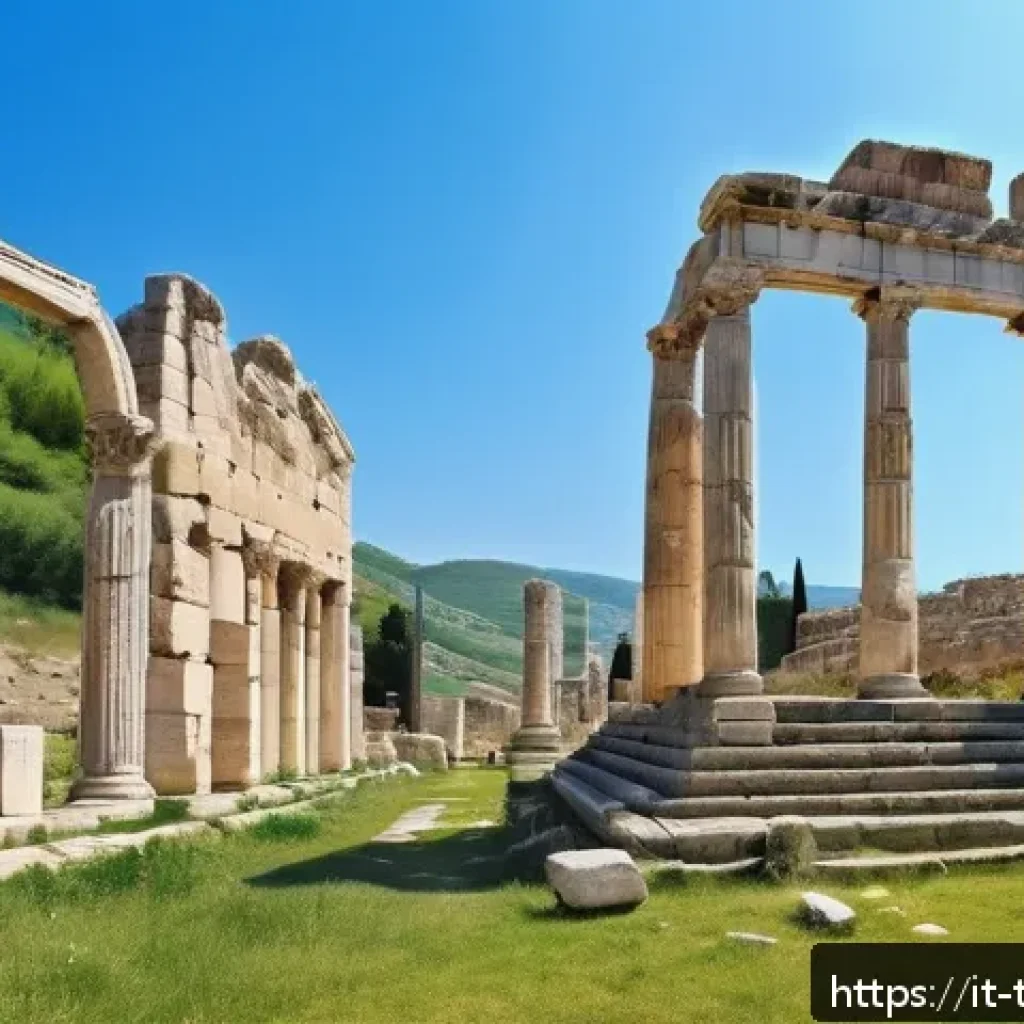 튀르키예의 주요 유적지 가이드 - A panoramic view of the ancient Roman city of Aizanoi in Turkey during springtime, featuring the wel...