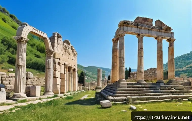 튀르키예의 주요 유적지 가이드 - A panoramic view of the ancient Roman city of Aizanoi in Turkey during springtime, featuring the wel...