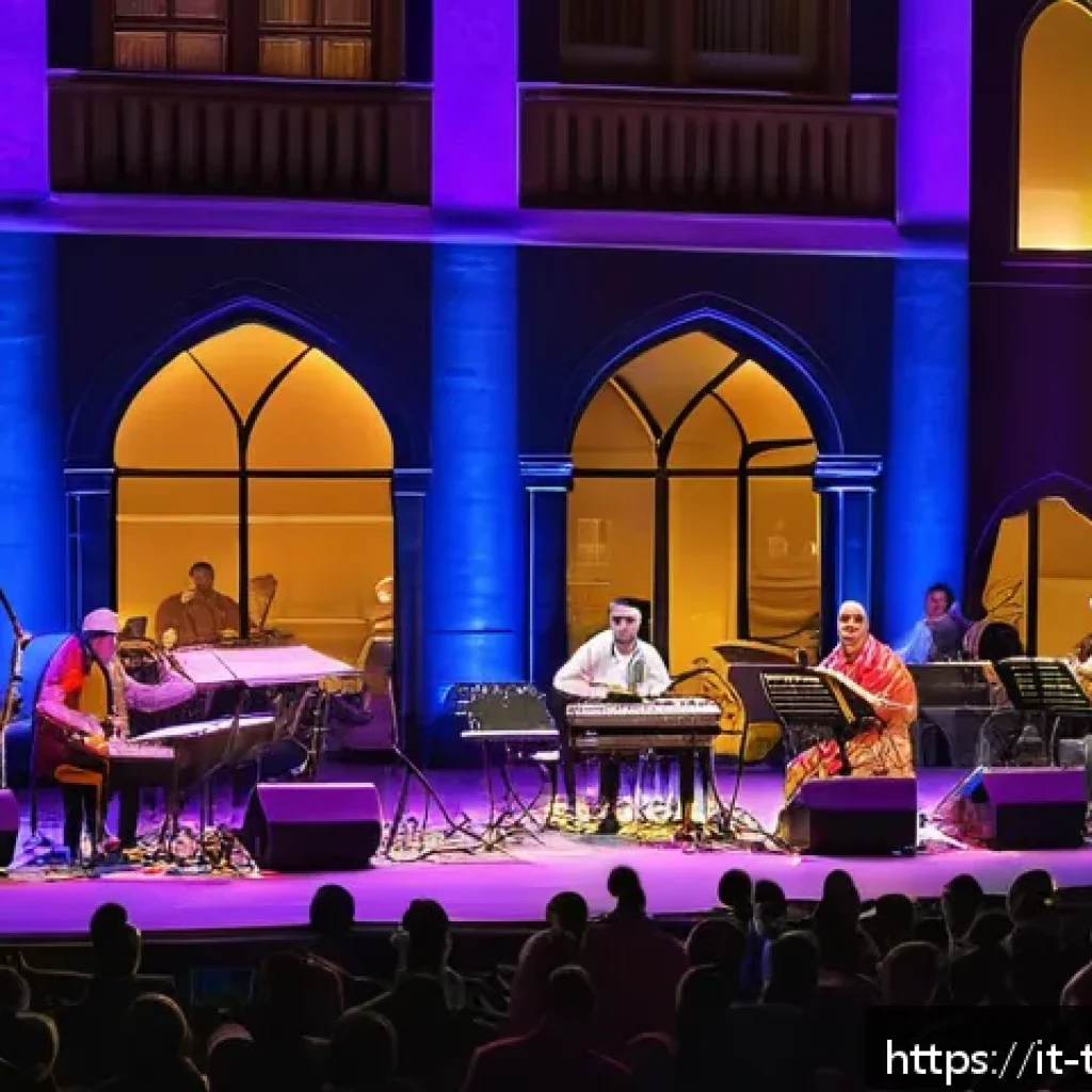 튀르키예의 주요 예술 축제 - A vibrant contemporary Turkish music festival scene featuring musicians blending traditional instrum...