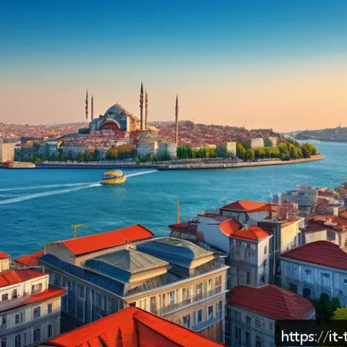 Home 32 튀르키예에서 배우는 역사적 교훈 - A panoramic view of Istanbul showcasing its unique geographical position bridging Europe and Asia, w...