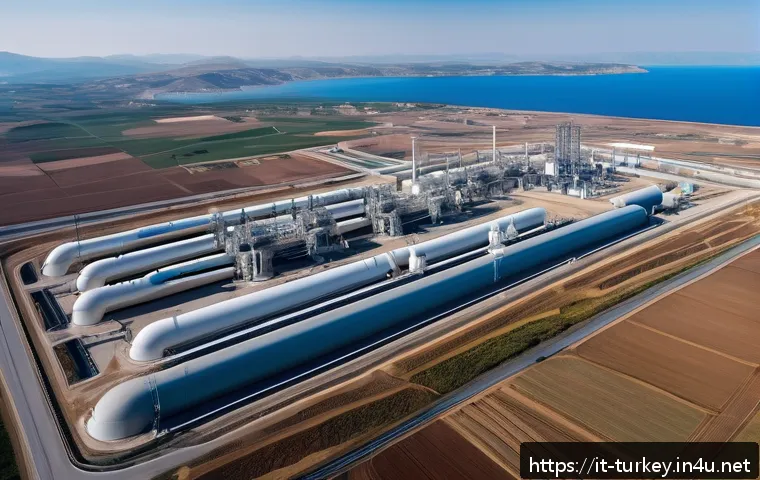 튀르키예와 관련된 해외 뉴스 - A detailed aerial view of Turkey’s key energy infrastructure featuring modern gas pipelines like Tur...