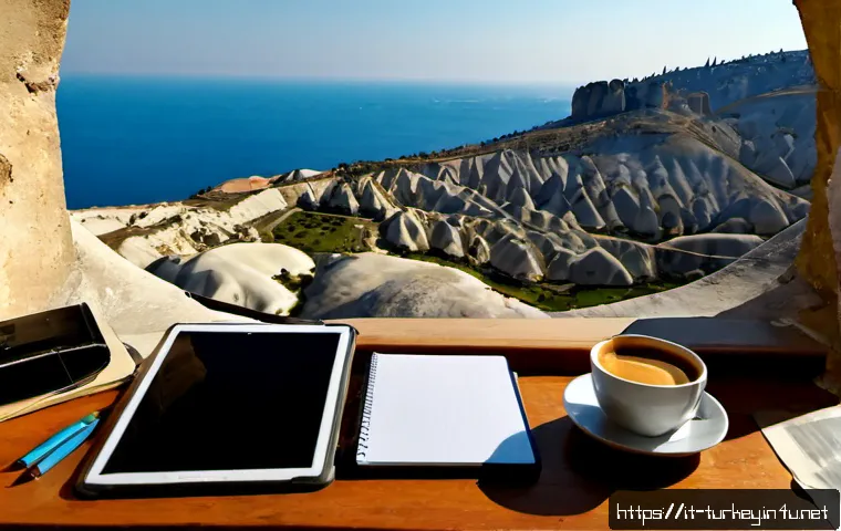 튀르키예 주요 다큐멘터리 분석 - Photorealistic documentary analysis workspace for an Italian cultural journalist, a large desk with ...